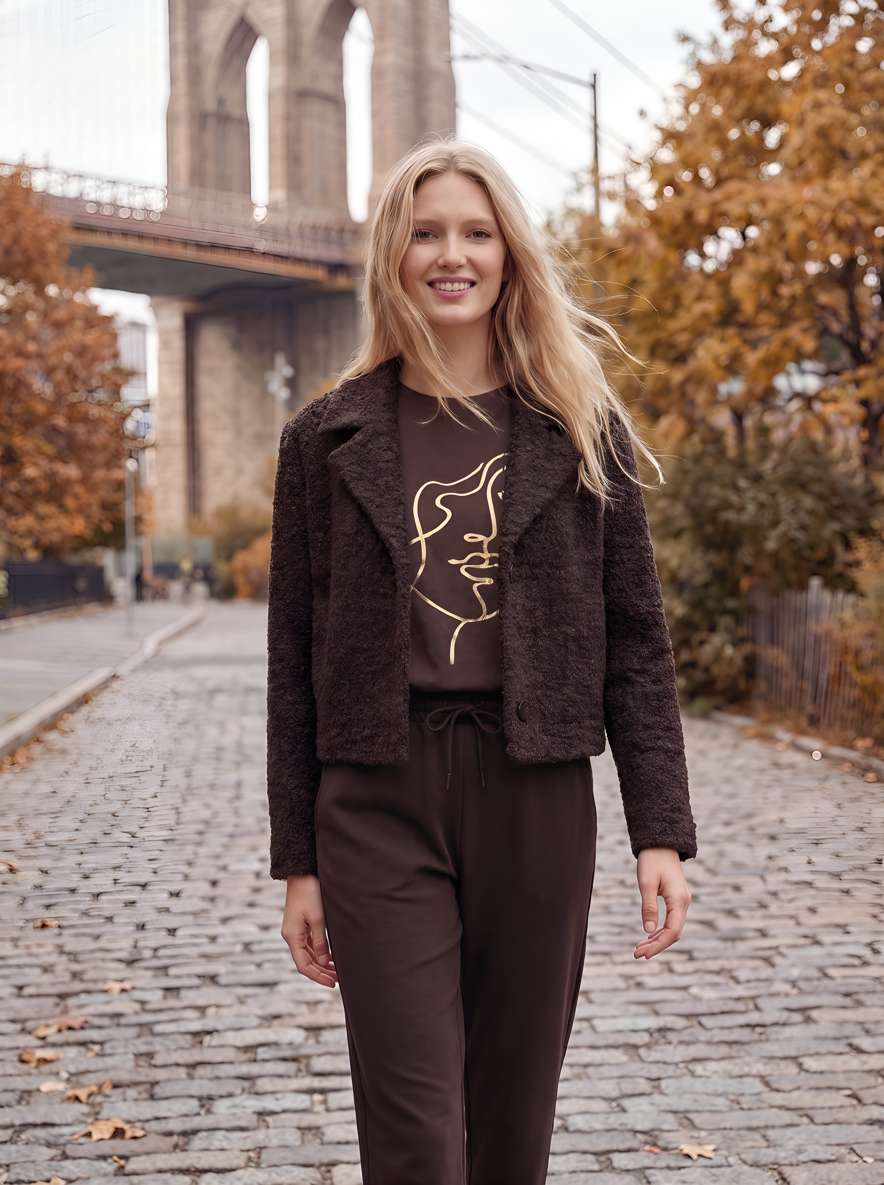 Dámsky krátky kabátik BROADWAY ESPRESSO s bouclé textúrou s.WEAR 5